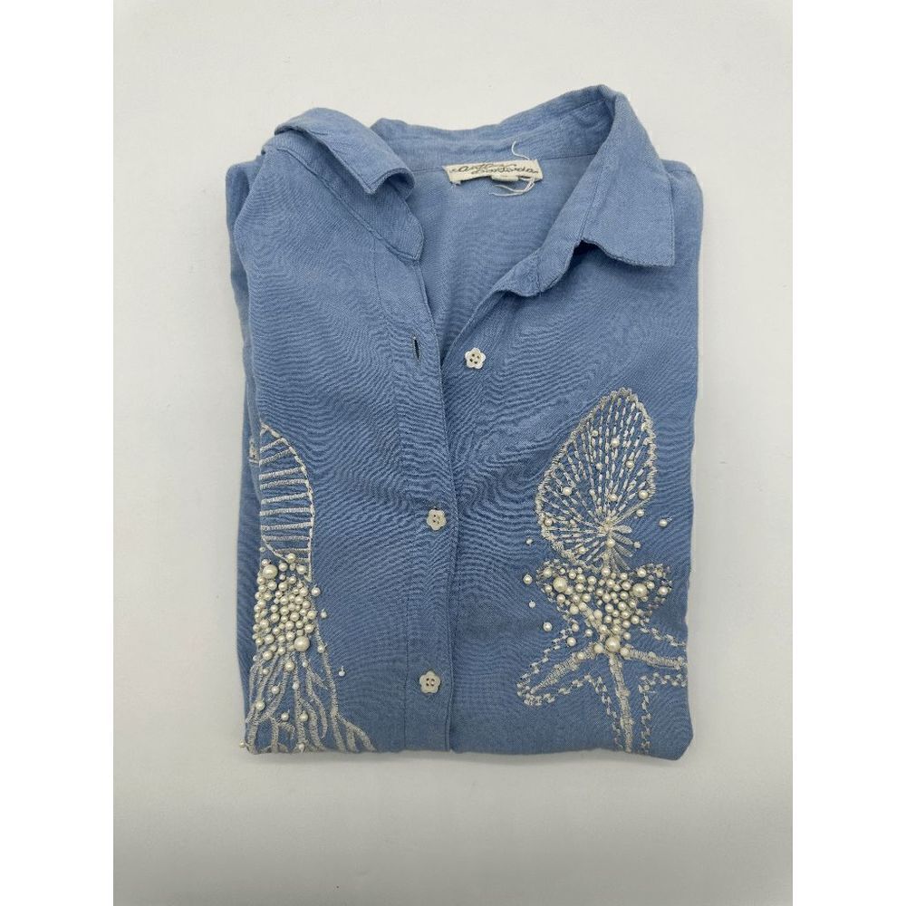 Antica Sartoria Tunic For Women Embroidered and Beaded Sz 2 Button Down & Pocket - Picture 3 of 10